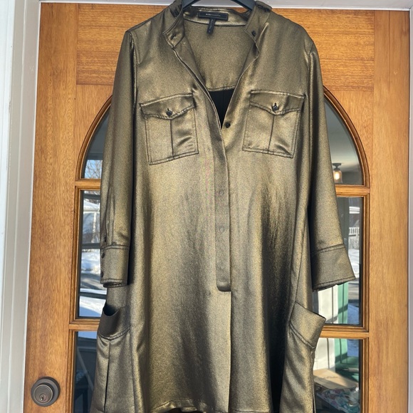 BCBGMAXAZRIA Emilee Metallic Gold Shirt Dress Size Small - Picture 5 of 12